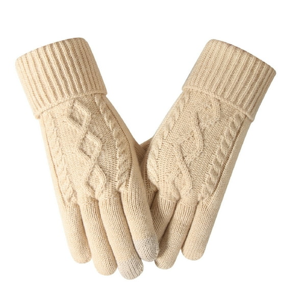 Stamzod Winter Gloves for Women Knit Thicked Warm Gloves for Women Cold Weather Beige B Free Size