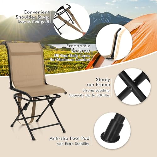 LDAILY Moccha 360-degree Swivel Blind Chair, Foldable Hunting Chair w/Mesh Back & Non-Slipping Pads, Multi-Position X Steel Frame Portable Outdoor Chairs for Camping, Hunting, Fish
