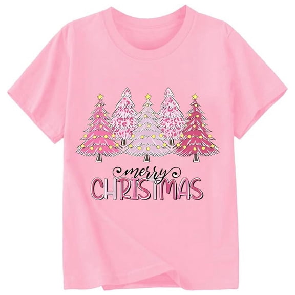 Hiijoy Girls Pink Tee Shirt Christmas Classic Fit Short Sleeves O Neck Tshirt for Kids