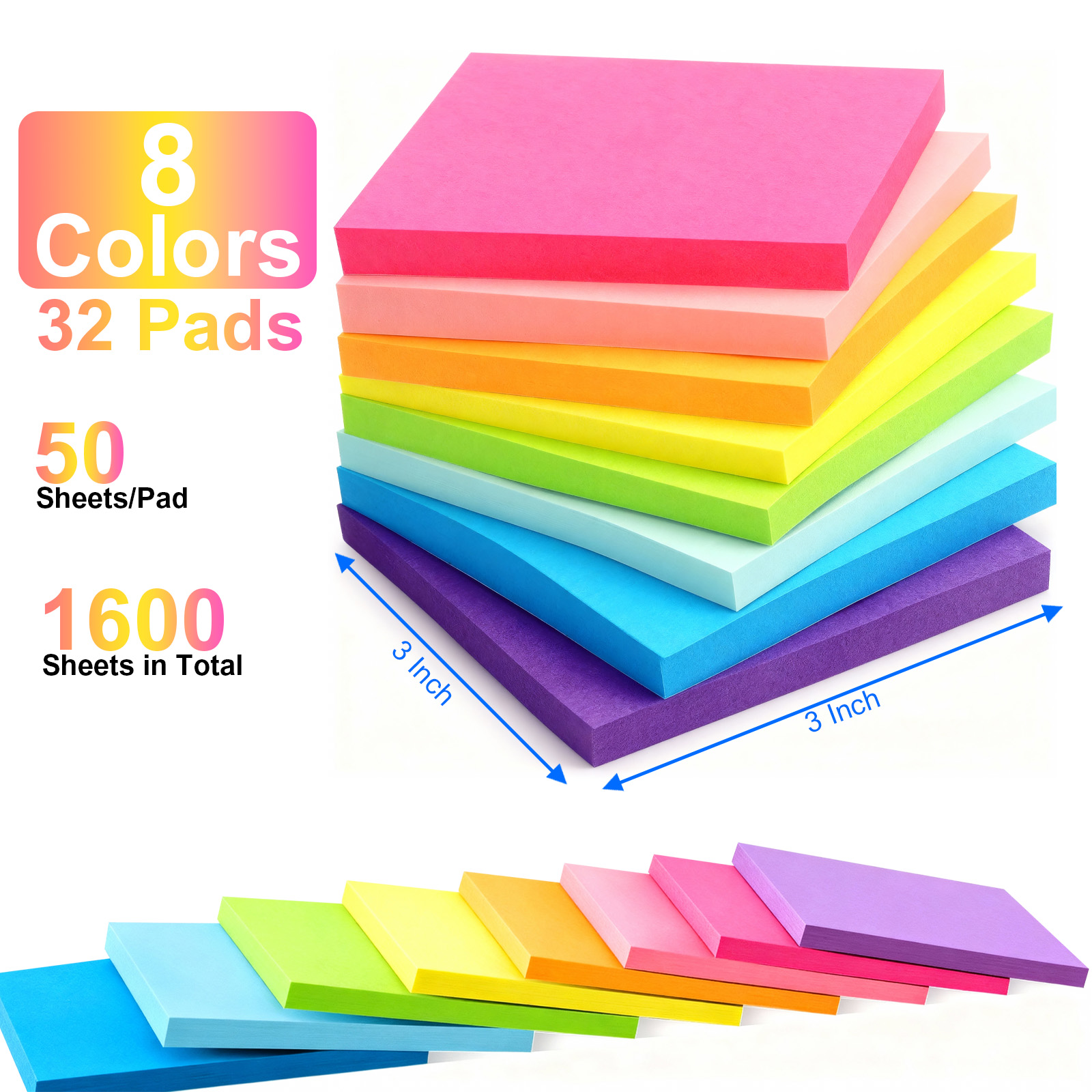 AGCAN 32-Pack Sticky Notes, 3" x 3", Assorted Colors photo 4