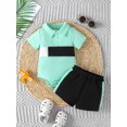 thumbnail image 3 of Mikrdoo Summer Outfits For 18 Months Baby Boys King Letter Graphics 24 Months Boys Colorblock Lapel Romper Tops & Side Splicing Shorts 2Pcs Clothes, 3 of 9