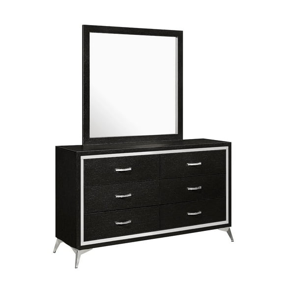 New Classic Furniture Huxley Solid Wood Dresser with Mirror in Black