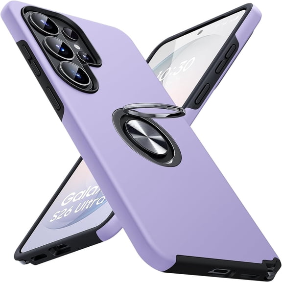 ELEHOLD for Samsung Galaxy S26 Ultra Ring Stand Case, Hybrid Matte Back Case with 360°Rotatable Ring Holder Kickstand Shockproof Magnetic Protective Cover, Purple