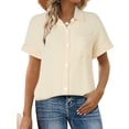 thumbnail image 2 of Camisa de manga corta con botones y textura para mujer: blusa informal de corte holgado para el trabajo, 2 of 8