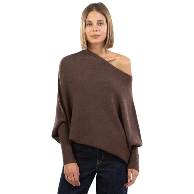 Polyester Off Shoulder Draped Jumpers Soft And Cozy Fall Sweaters For Women Slouchy Knit Pullover Lightweight And Breathable Slouchy Knit Pullover Fall Long Batwing Sleeve Sweater Wide Application As