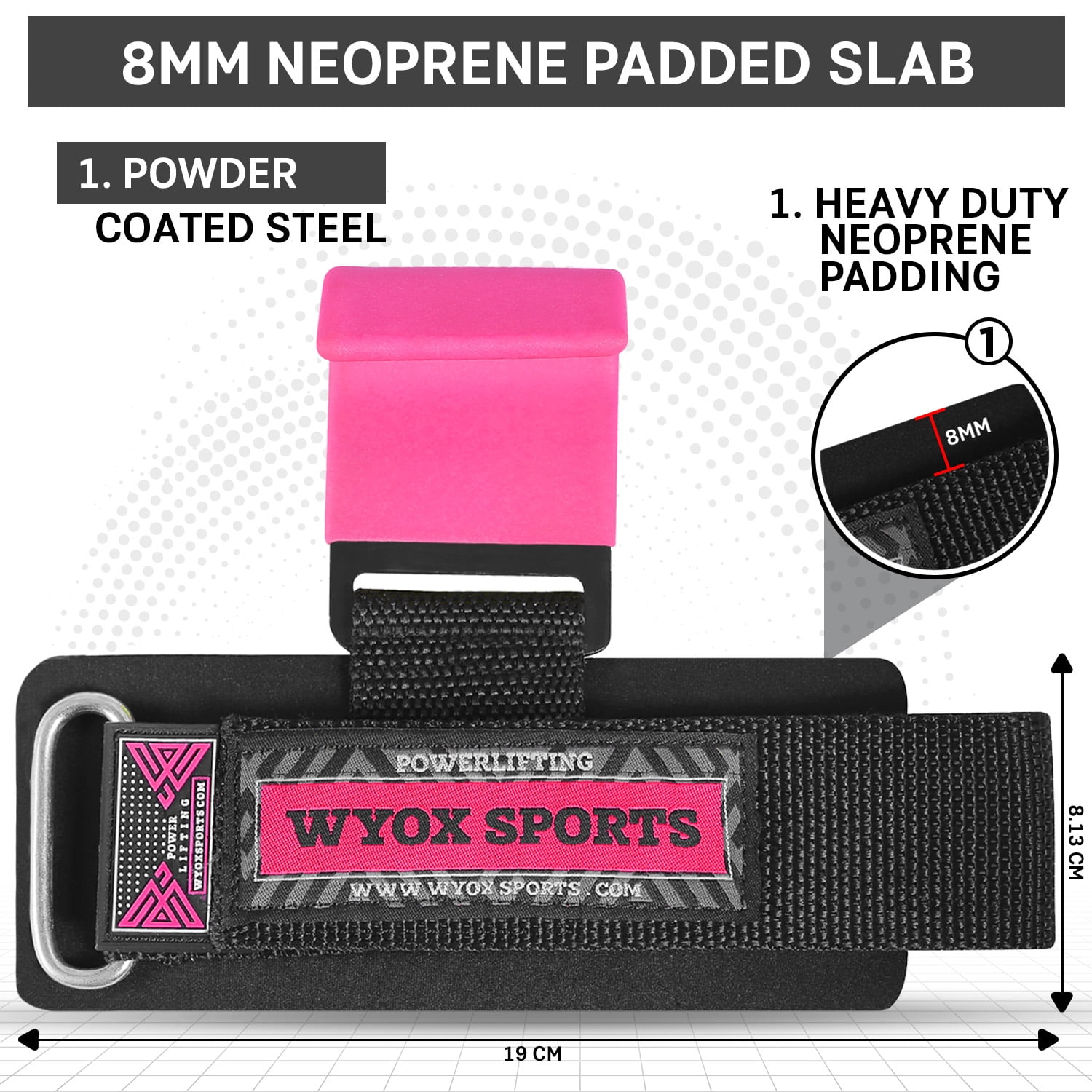 WYOX Weight Lifting Hooks Pink (Pair) – Fitness, Barbell, 7mm Padded Wrist Support, Lifting Grips for Powerlifting, Deadlifts, Shrugs, Rows & Pull-Ups – Gym Straps with Steel Hooks for Men & Women