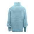thumbnail image 6 of Ediodpoh Ladies Mid Neck Sweater Loose Long Sleeve Knit Solid Color Sweater Pullover Top Women Sweaters Blue L, 6 of 6
