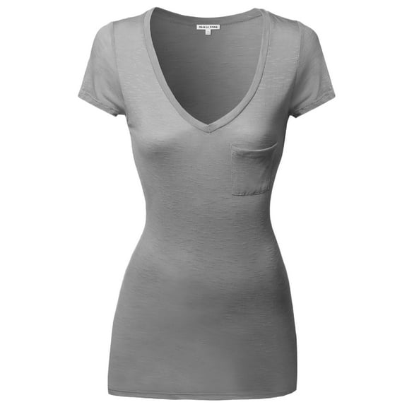 FashionOutfit Women's Super Strech SoftRayon Spandex Long V-Neck Short Sleeve Tops