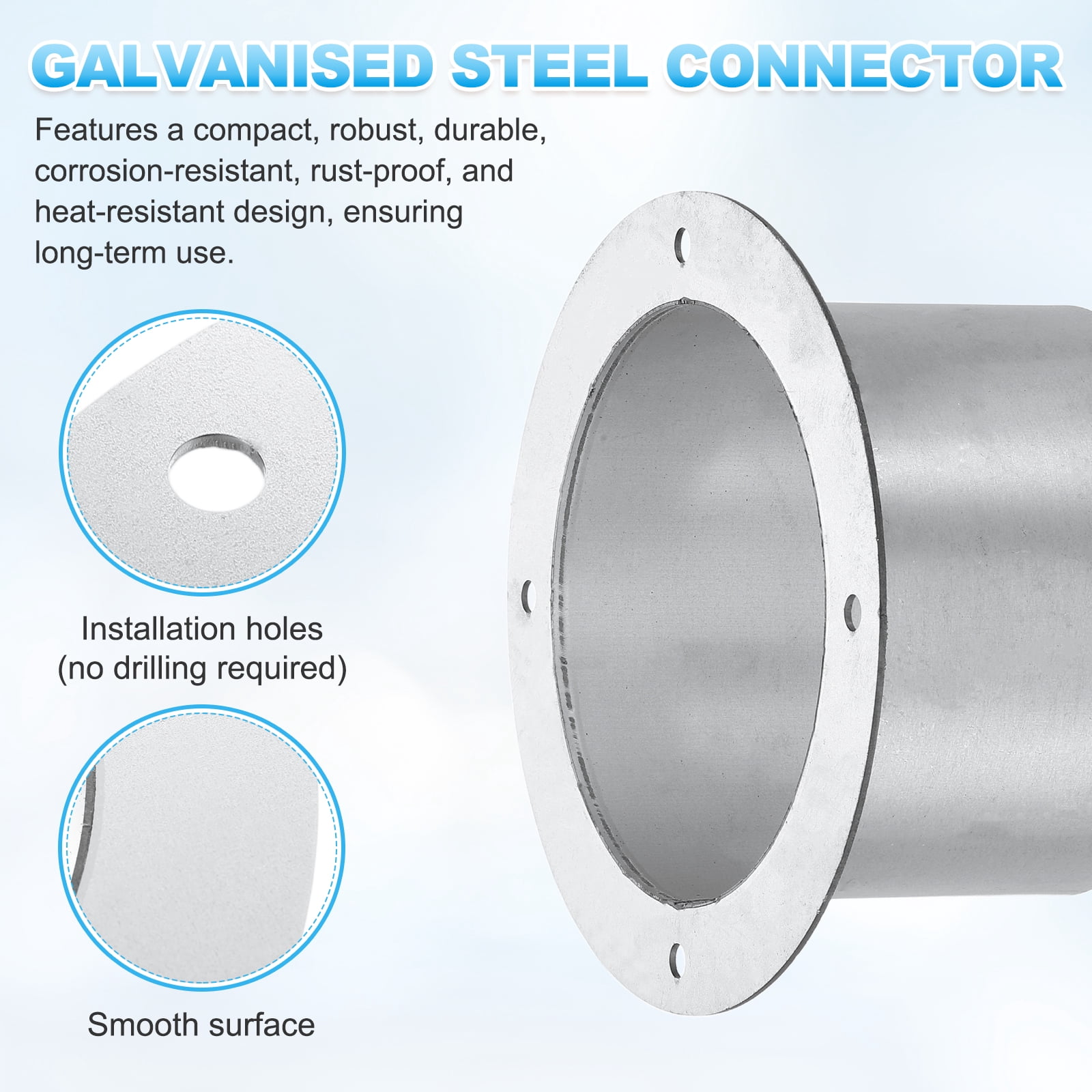 Uxcell Duct Connector Flange (5.6", Silver) -  Galvanised Steel Round Dust Collection Fittings Dryer Vent Exhaust Pipe Hose Flange, Fits Heating Cooling Ventilation HVAC System