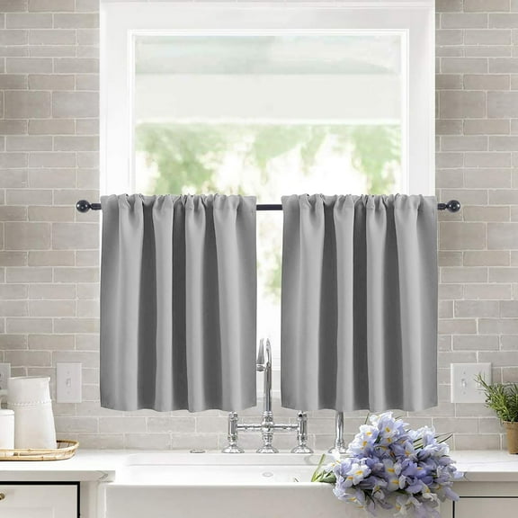 TaTaai 2Pcs Black Out Short Curtain Panels for Kitchen - Energy Smart Decoration Thermal Insulating Blackout Drapes/Draperies for Bathroom Small Window 76*92cm