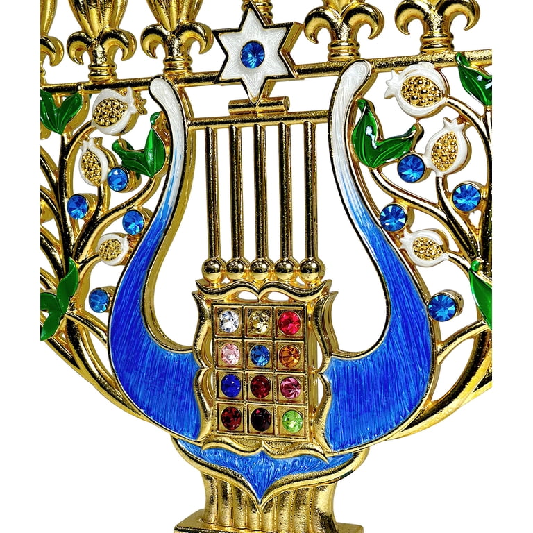 Harp Menorah with Jeweled Accents, Blue and Gold photo 4