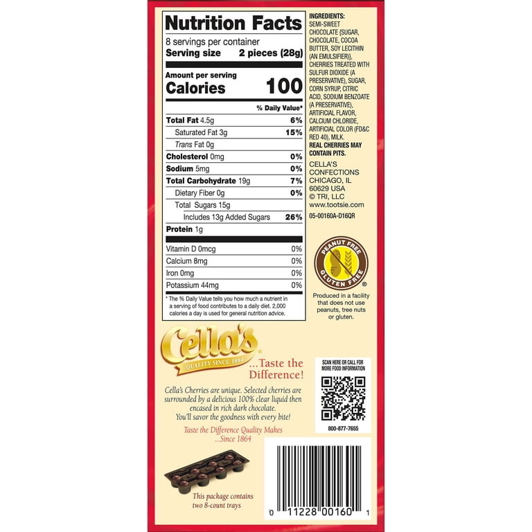 Cella's, Dark Chocolate Covered Cherries, 8 oz, 16 Count - Walmart.com