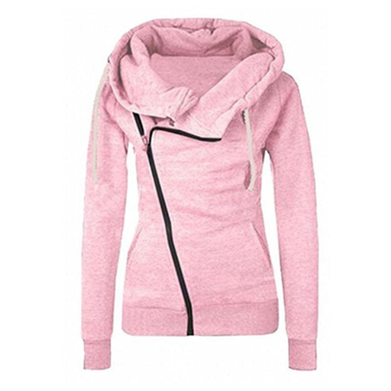 oblique color block zippers fleece hoodie