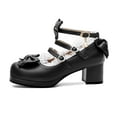 thumbnail image 3 of YOWMNS Women's Kawaii Platform Ankle Strap Chunky Heel Mary Jane Pumps Cute Closed Toe Goth Strappy Bow Lace Party Dress Shoes (Black, 10.5), 3 of 5