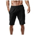 thumbnail image 3 of HCNTES Men's Linen Cotton Casual Classic Fit Shorts Flat Front Drawstring Summer Beach Shorts with Pockets(Black,L), 3 of 9