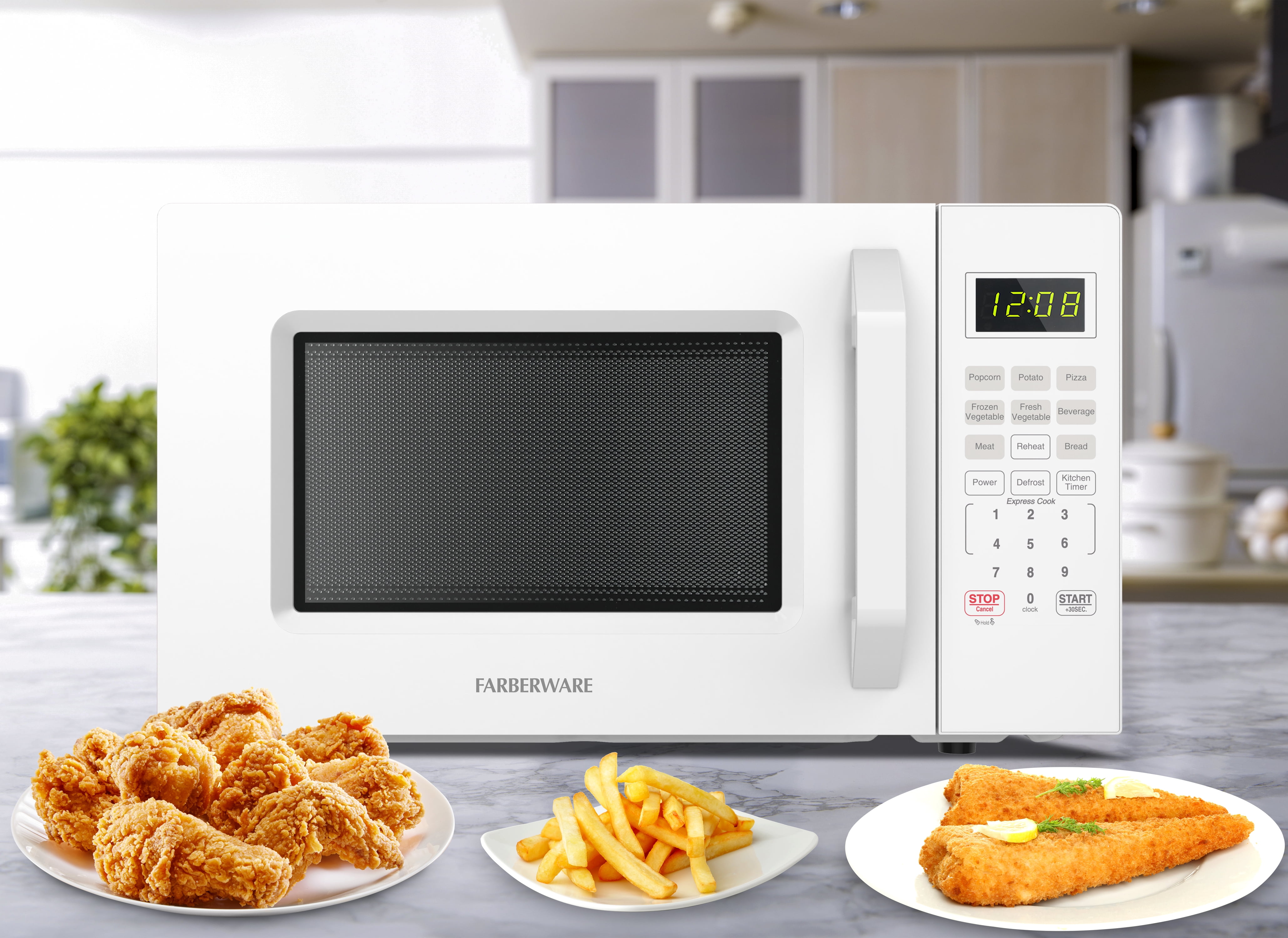 Farberware 1.1 cu ft Microwave Oven,1000W Countertop Microwave Oven with Auto Cook Menu, White