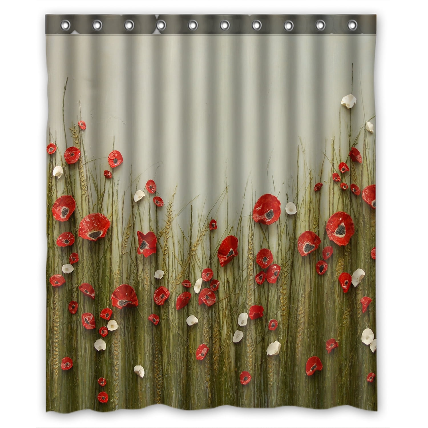 ZKGK Poppy Flowers Waterproof Shower Curtain Bathroom Decor Sets with