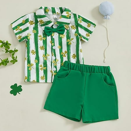 JIAYUE Spring Fall St Patricks Day Outfit Sets For Boys Girls Cartoon Short Sleeve Collared Pull-On Blouse Shorts Gentleman 2PC For Child Urban Fashion Outfits