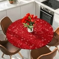 thumbnail image 2 of Red Christmas Table Cloth, Round Fitted Tablecloths with Elastic Edge, Xmas Botanical Floral Rustic Wipeable Waterproof Table Cover for Kitchen Wedding 36-44 Inches, 2 of 3