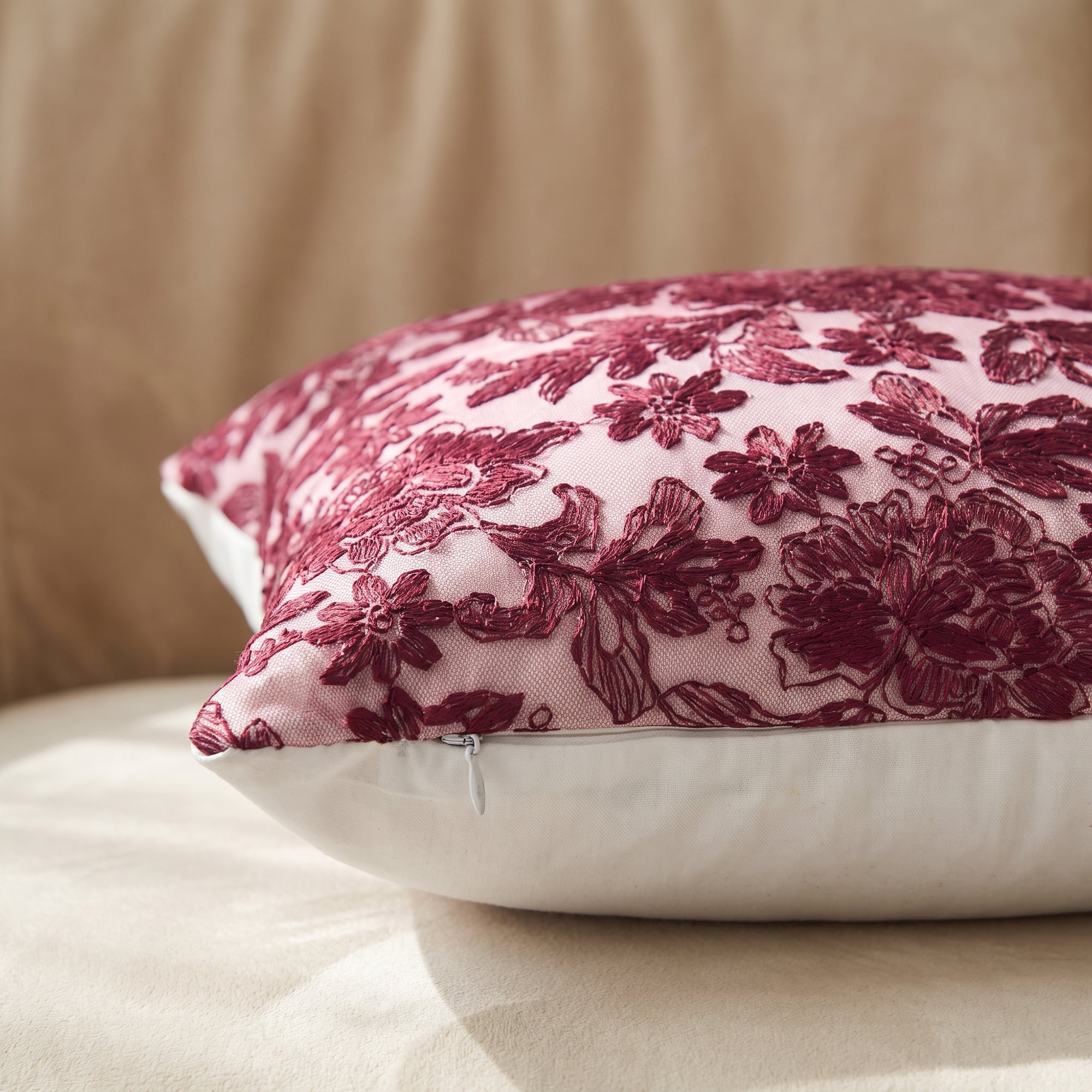 Unique Bargains Elegant Vintage Floral Throw Pom-Pom Pillow Covers Red 18" x 18"