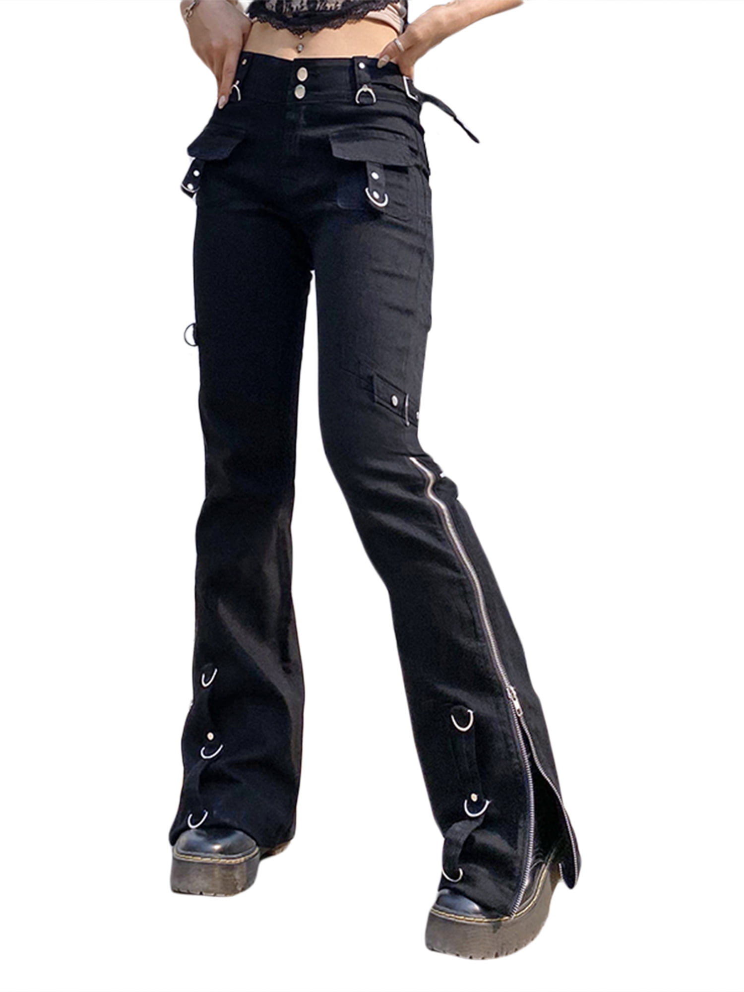 Gothic Cargo Pants for Women Wide Leg Baggy Jeans Indie Aesthetic Low ...