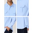 thumbnail image 5 of Lars Amadeus Camisa de lino para hombre, manga larga, informal, con botones, para playa, cargo Azul claro M Unique Bargains Camisa, 5 of 5