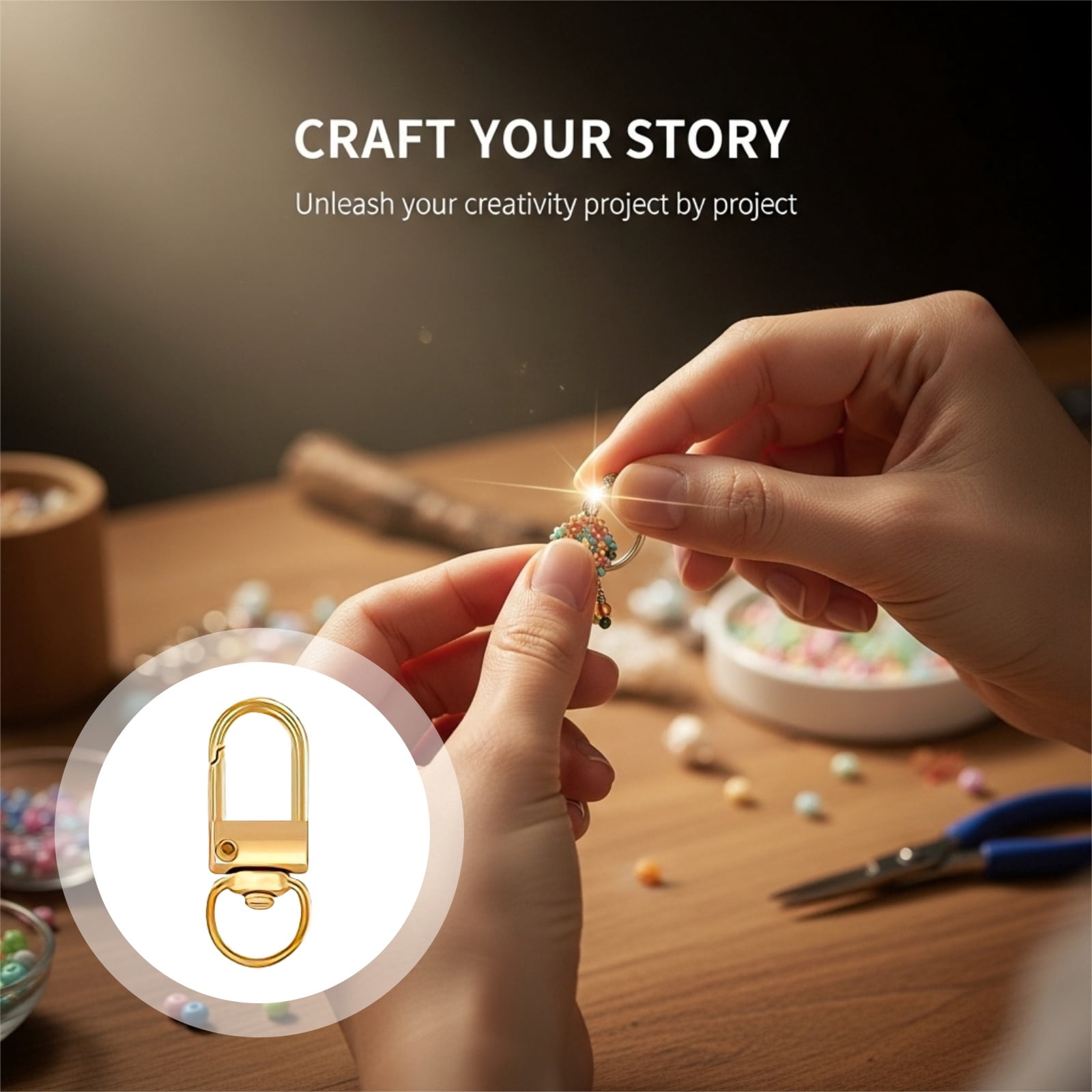 100 Pcs Gold Keychain Making Supplies, 50 Pcs Metal Key Clasps and 50 Pcs Key Rings, 360° Swivel Lobster Clasp, Long-Lasting Metal Charms for DIY Crafts, Bag Accessory Kit