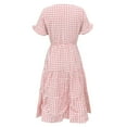 thumbnail image 5 of Fsqjgq Square Neck Dress for Women Female A Line New Pleated Wrap Lace up Short Sleeve Square Collar Long Plaid Dress Red Size 2Xl, 5 of 5