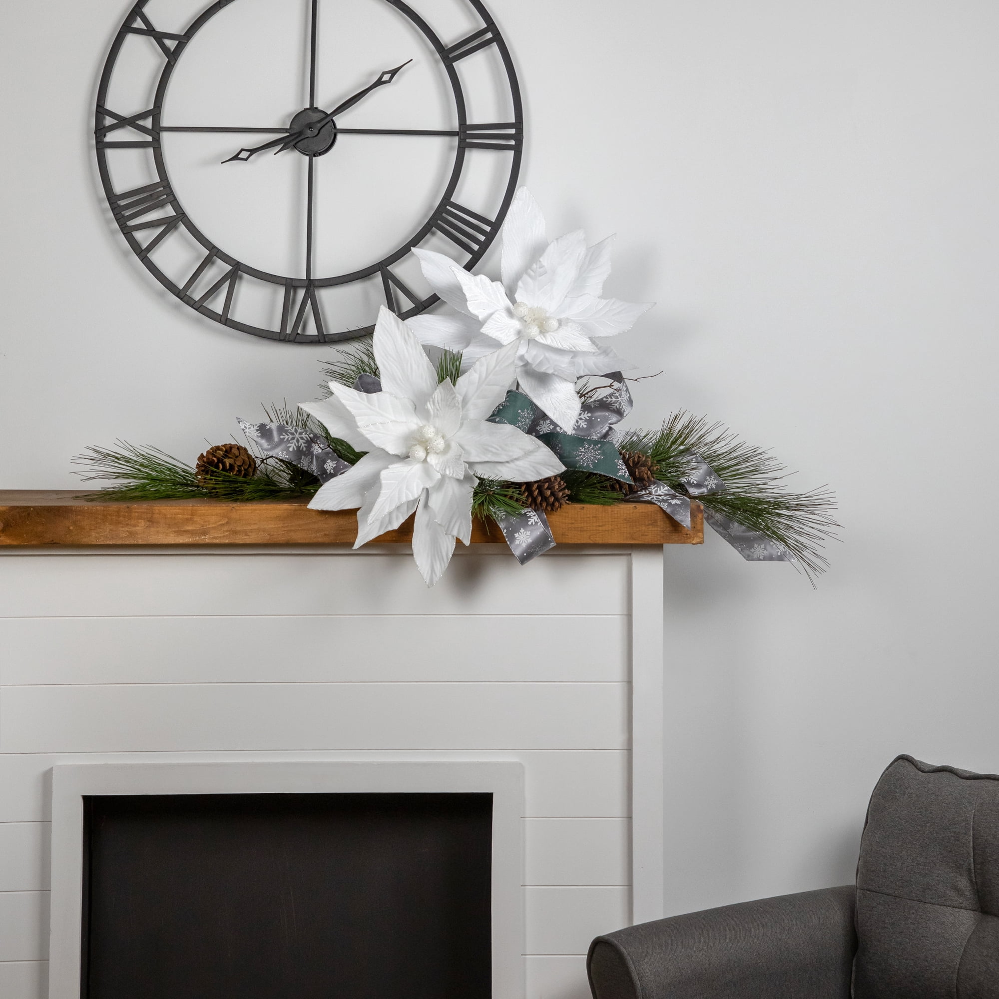 Northlight 33" Winter White Glittered Poinsettia Large Christmas Pick - 33