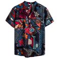 thumbnail image 1 of Camisas De Vestir Para Hombre Slim Fit Camiseta Short Sleeve Ethnic Printing Cotton Linen Casual Mens Men's blusa (Blue, L), 1 of 7