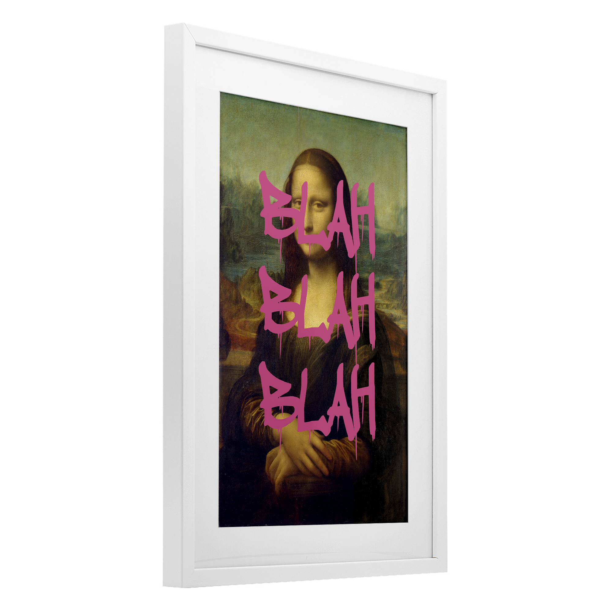 Graffiti Over Mona Lisa White Framed Print Under Glass, design by Masters Redux