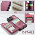 thumbnail image 4 of for iPhone 14 Premium PU Leather Back Case, Multiple Card Slots Design, Double Magnetic Clasp Study Kickstand RFID Blocking Classic Phone Cover for iPhone 14, Winered, 4 of 9