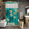 thumbnail image 5 of No Hook Plumeria Coastal Shower Curtain with Snap in Liner Set, Summer Beach Teal Blue Ocean Waterproof Fabric Bathroom Curtains with See Through Top Window, Hotel Style Small 36 x 78 Inch, 5 of 9