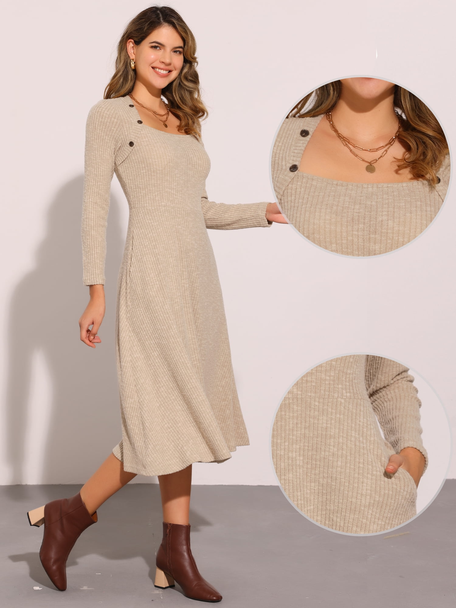 DARING DIVA Midi Pullover Knit Sweater Dress XL Light Khaki