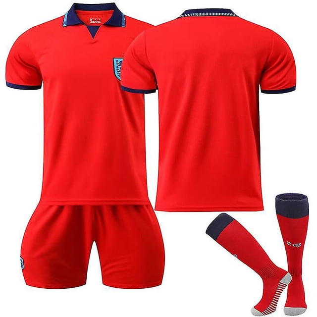 28 (150-160 CM) Inglaterra 2022 Copa del mundo de visitante Jersey Equipo de Inglaterra Jersey Camiseta de fútbol Camiseta Pantalones cortos Kits Fútbol Conjuntos de 3 piezas para niños adultos esquí esquí Gafas de esquí