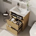 thumbnail image 2 of Garvee Fluted Bathroom Vanity with Basin for Home Office - 2 Drawers & Turn-Down Storage - Easy Assembly & Cleaning - Freestanding Cabinet, Natural Oak, Wood Color, 24 Inches, 2 of 8