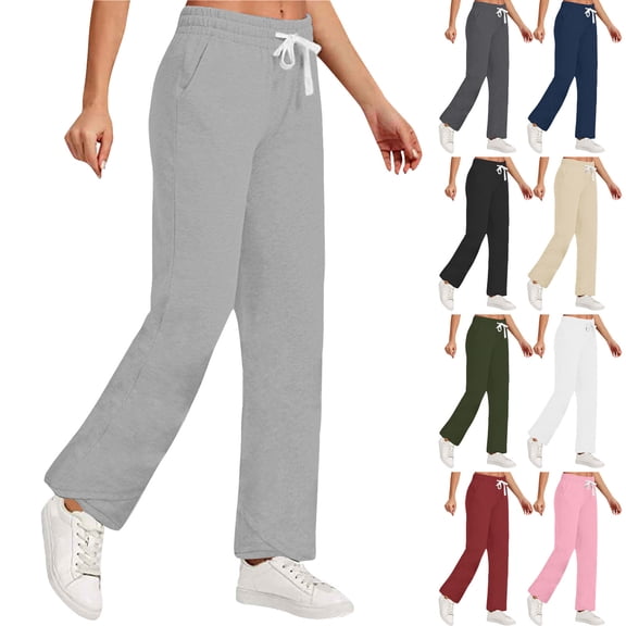 Sakmal Sweatpants for Women Plus Size Wide Leg Fleece Lined Boyfriend Pants Solid Running 30" Inseam Sweatpants for Women XL