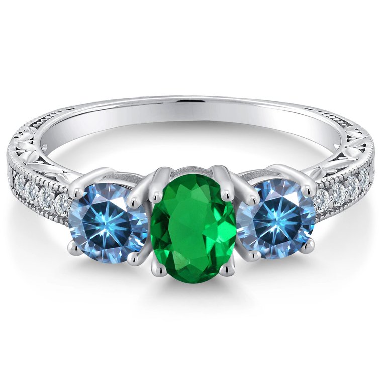 Gem Stone King 925 Sterling Silver Ring Nano Emerald and