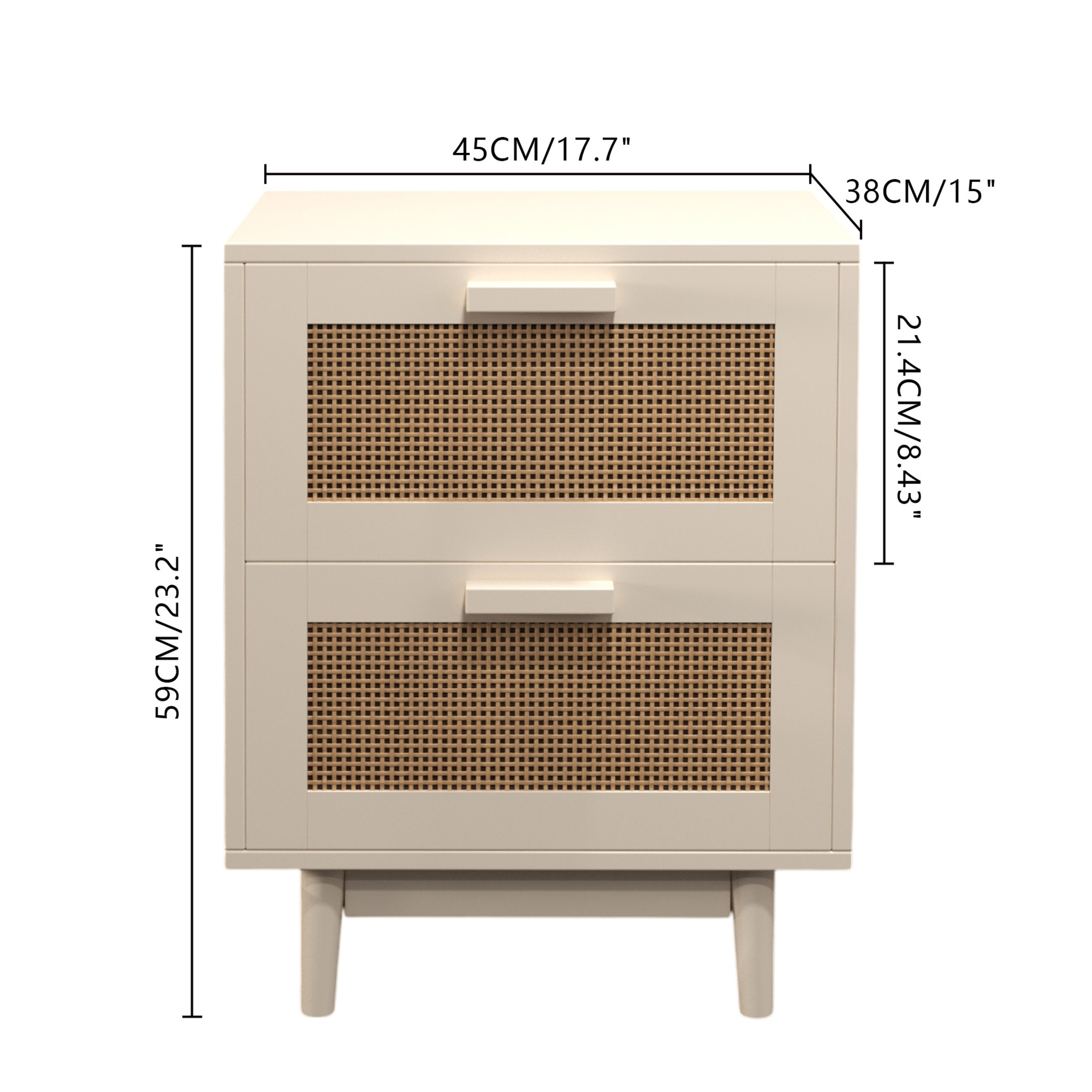 Noble House Savoy Rattan Nightstand with 2 Drawers, Wood End Table Bedside Table with Rattan Fronts, White & Natural