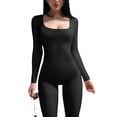 thumbnail image 4 of Qiylii Women's Sexy Ribbed Knit Yoga Jumpsuits Bodycon Long Sleeve Square Neck One Piece Romper Jumpsuit Workout Unitard Playsuit, 4 of 8