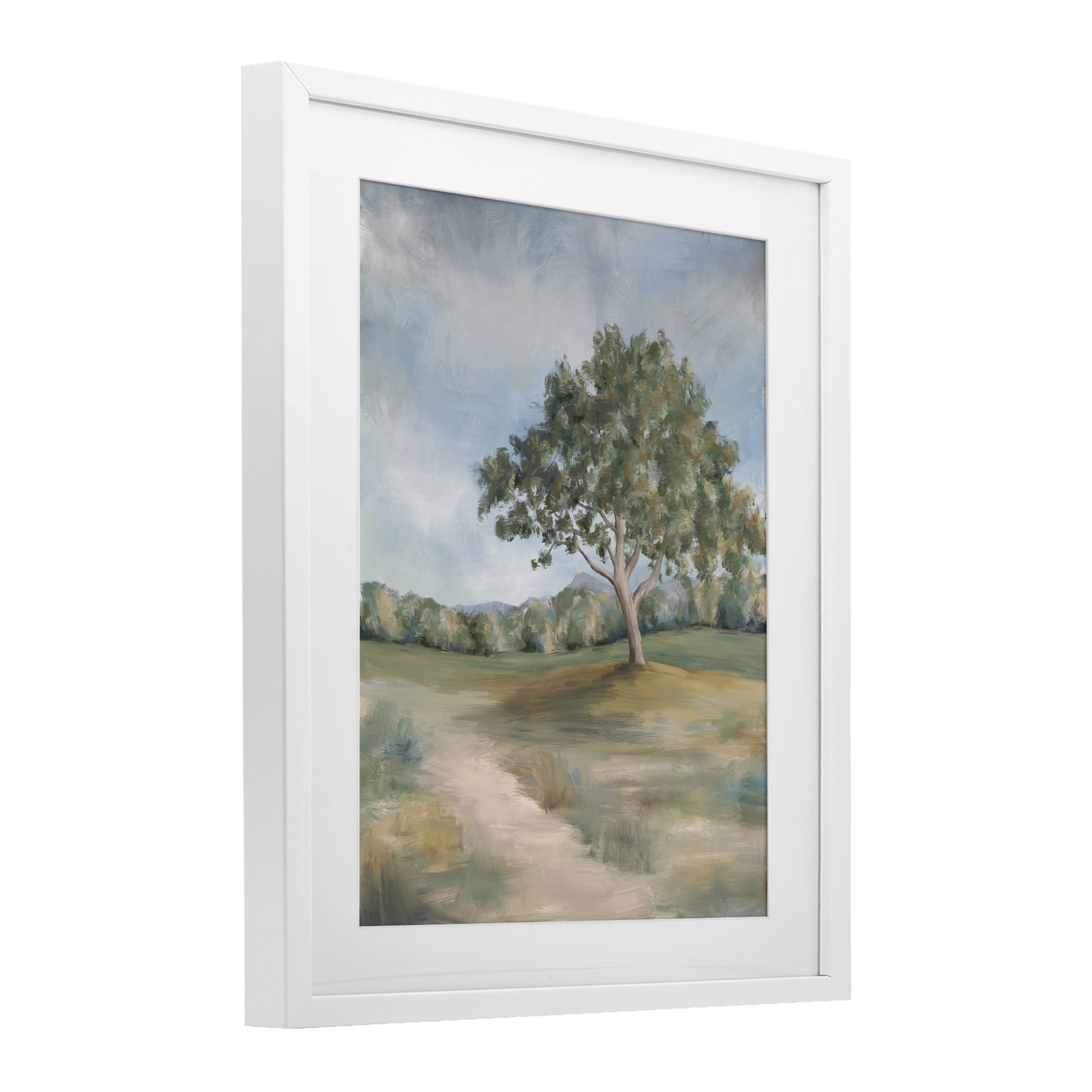 Countryside Tree Scenery White Framed Print Under Glass, design by Leah Noel Art