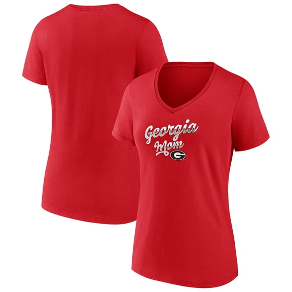 Women's Red Georgia Bulldogs Team Mom V-Neck T-Shirt