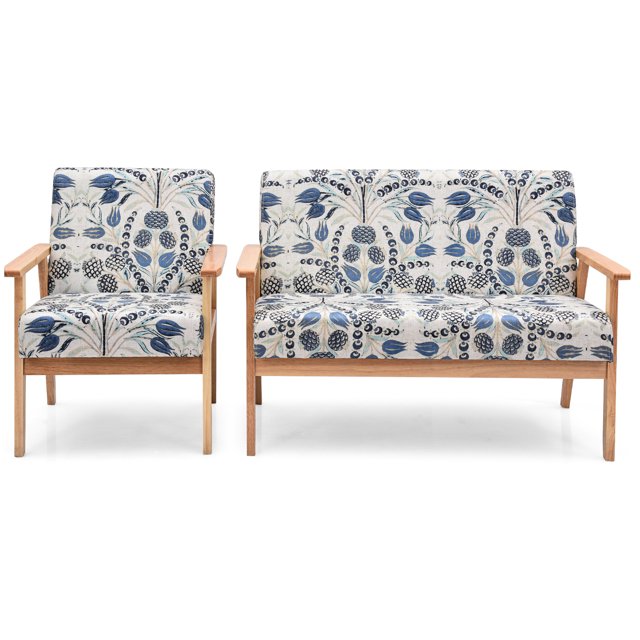 Patiojoy Ensemble de Canapé 2 Pcs et Fauteuil Simple en Tissu Bleu