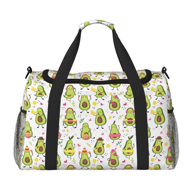 Balery Avocado Playing Music Bolsa de Gimnasio para Mujeres, Bolsa de Viaje con Bolsillo Húmedo, Bolsa de Fin de Semana para Mujeres, Bolsa de Viaje Resistente al Agua