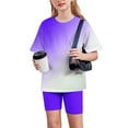 thumbnail image 3 of ZACPNCV Girls Short Sleeve T Shirt with Biker Shorts Set 2 Piece Summer Outfits Purple 14-15 Years, 3 of 8