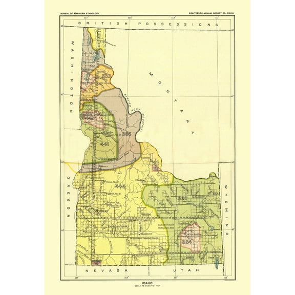 Historic State Map - Idaho - Hoen 1896 - 23 x 32.96 - Vintage Wall Art