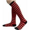 thumbnail image 2 of Halloween Costume Knee High Socks Cotton Blend Soft Stretchy Striped Plain Fall Socks, Medium, Black / Red Thin Stripes, 1 Pair, 2 of 8
