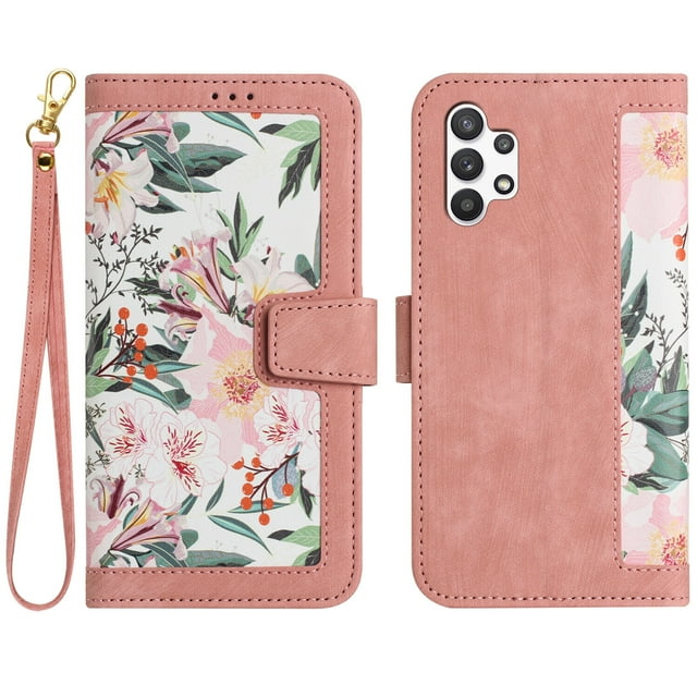 Compatible with Samsung Galaxy A13 4G Vintage Flower Wallet Case Magnetic Closure Cover with Card Slots
