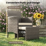 UDPATIO Balcony Furniture 5 Piece Patio Furniture Set, Outdoor Grey Wicker Chairs with Ottoman, Beige