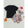 thumbnail image 4 of Wassery Baby Girls Halloween Clothes 6 12 18 24 Months Infant Summer Casual Pants Set Short Sleeve Letter Print T-Shirt and Pumpkin/Floral Print Elastic Shorts Headband Set 3Pcs, 4 of 9